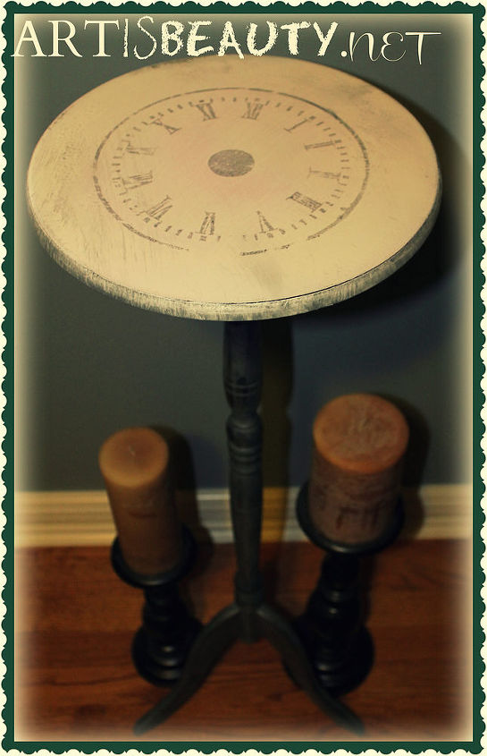 dumpster dive table turned clock face beauty, crafts, home decor, painted furniture, Freezer paper transfer clock face