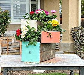 repurpose old drawers into planters, flowers, gardening, repurposing upcycling, Painted in CeCe Caldwells Santa Fe Turquoise Kailua Coral and Vintage White There are endless ways to use metal drawers for planters