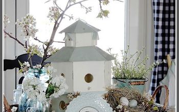 Paisaje de mesa con casetas de pájaros de primavera