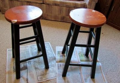 vintage seed packet art on stools, painted furniture, repurposing upcycling, The before shot of the thrift store stools