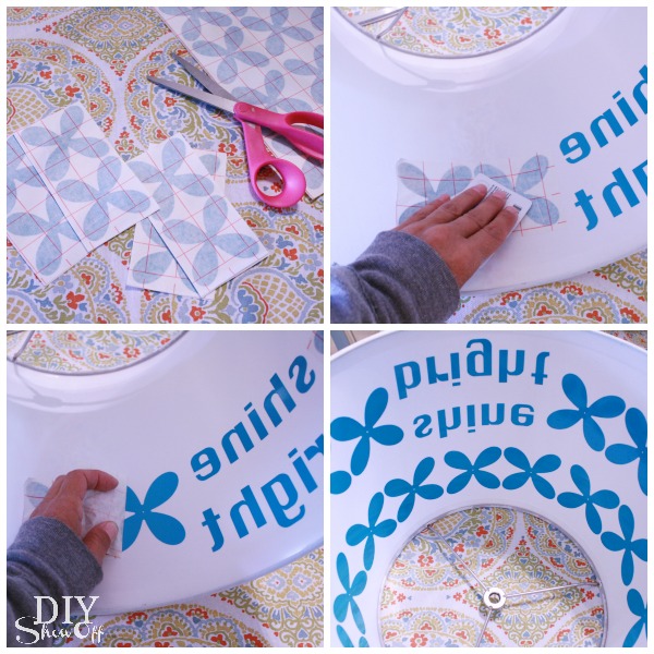 fun lamp shade makeover, crafts, painted furniture, Add a vinyl decal mirror image to the inside of the lampshade