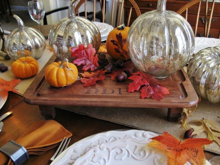 from thrift store cutting board to rustic monogrammed serving board, home decor, repurposing upcycling, It starred as the platform for my centerpiece in my Thanksgiving tablescape