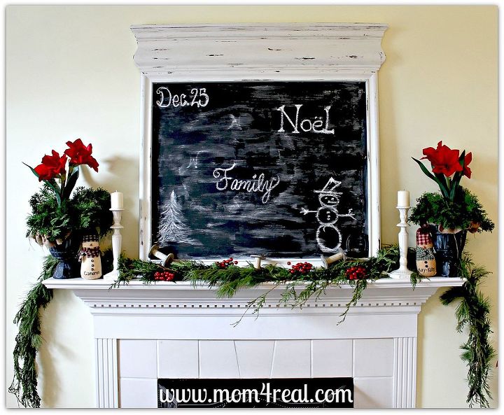 christmas mantel turn a mirror into a chalkboard for a one of a kind display, chalk paint, chalkboard paint, christmas decorations, crafts, seasonal holiday decor, Christmas Mantel 2012