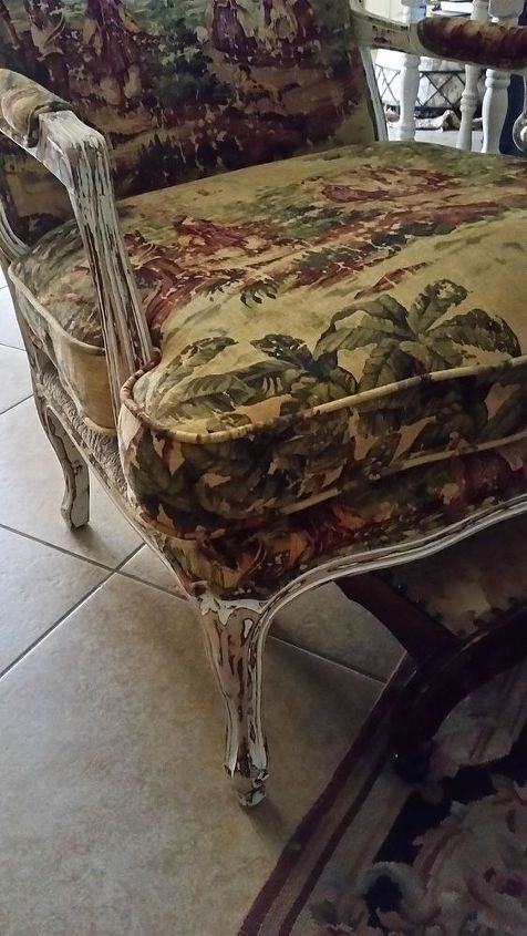 french toile de jouy bosporus fabric chair, painted furniture, reupholster, sanded with some white still showing