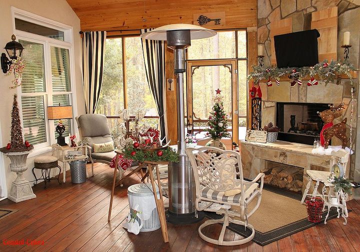 a vintage christmas on the porch, christmas decorations, outdoor living, repurposing upcycling, seasonal holiday decor, The space heater provides a little extra warmth for really cold nights