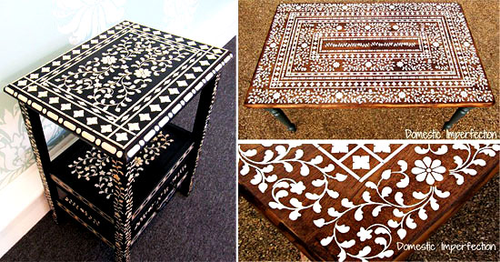 stencil your tabletops with cutting edge stencils, painted furniture, Indian Inlay Stenciled Tabletops