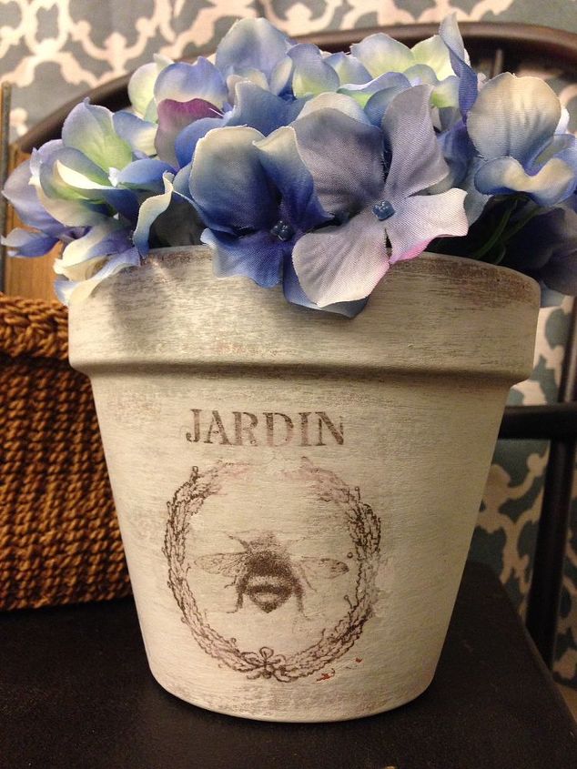 how to make this cute terra cotta pot using a stencil transfer, crafts, gardening, painting