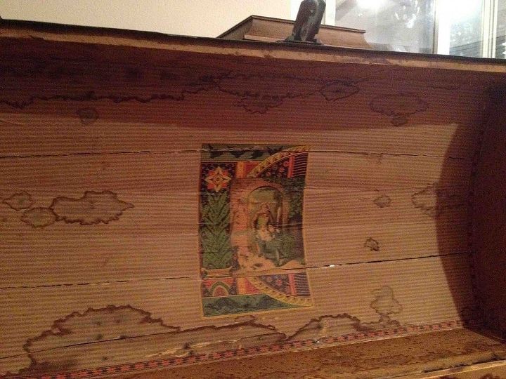 help debating if i should let old lining stay or line with decoupage, Inside with some water damage but that s about it Do I leave it