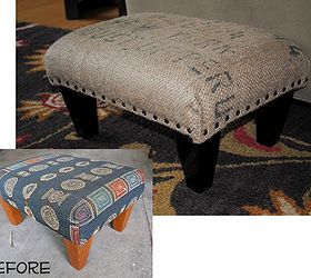 diy coffee sack ottoman, painted furniture, Before and after of the ottoman