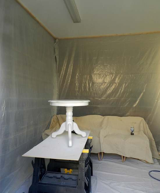 budget friendly spray paint booth, diy, how to, painted furniture, First item sprayed with the paint gun in the paint booth