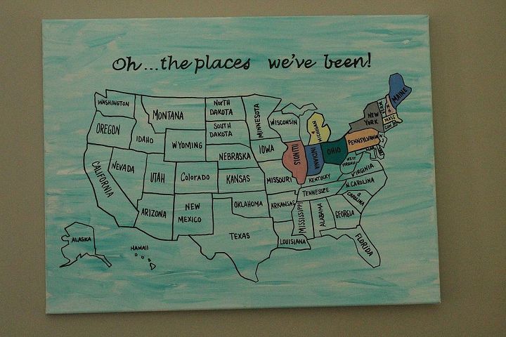 travel art, crafts, home decor, Outline with a paint pen and color in the states you ve visited