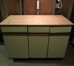 repurposed cabinets used to make a workbench, craft rooms, kitchen cabinets, repurposing upcycling