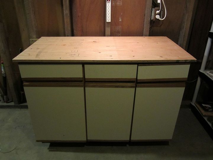 repurposed cabinets used to make a workbench, craft rooms, kitchen cabinets, repurposing upcycling