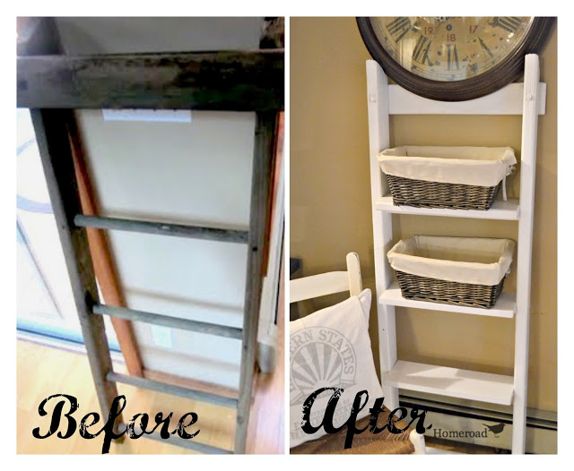 turning a found rung ladder into shelving, repurposing upcycling, shelving ideas, storage ideas, The before and after is amazing