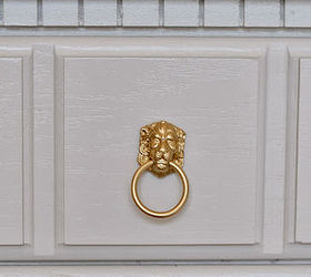 dresser makeover painting tutorial at livelovediy, painted furniture, Add our lion head ring pull