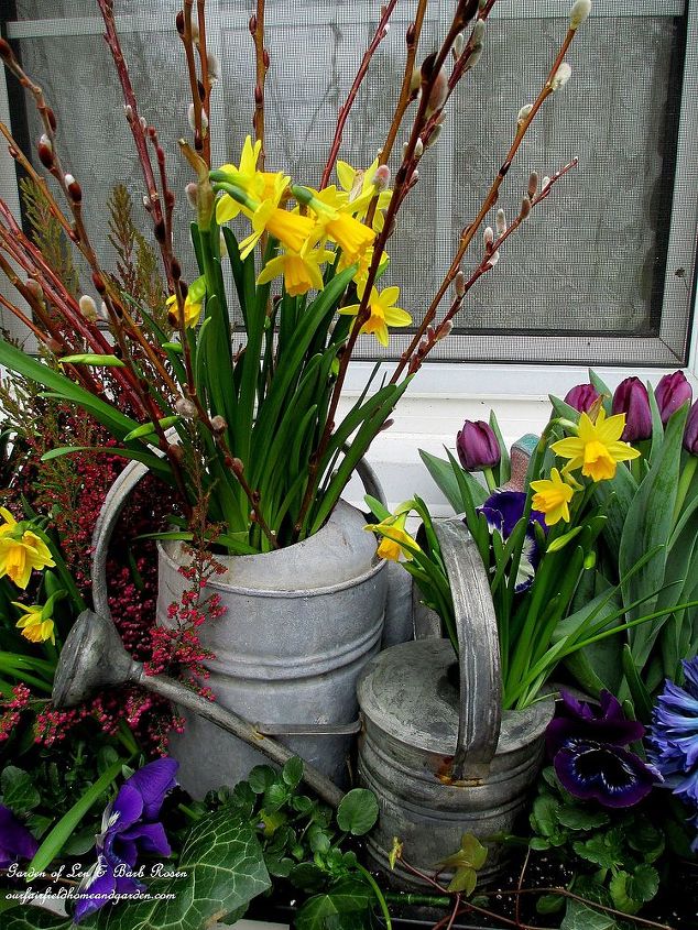bienvenida la primavera es hora de cambiar las jardineras, primer plano de los detalles de la regadera galvanizada