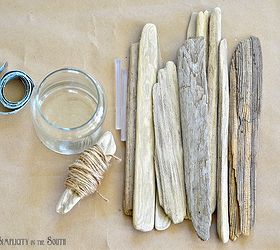 diy coastal decor how to make a driftwood vase, crafts, home decor, Supplies you ll need other than the driftwood are a glass jar hot glue sandpaper and jute twine Tools needed a saw to cut the wood