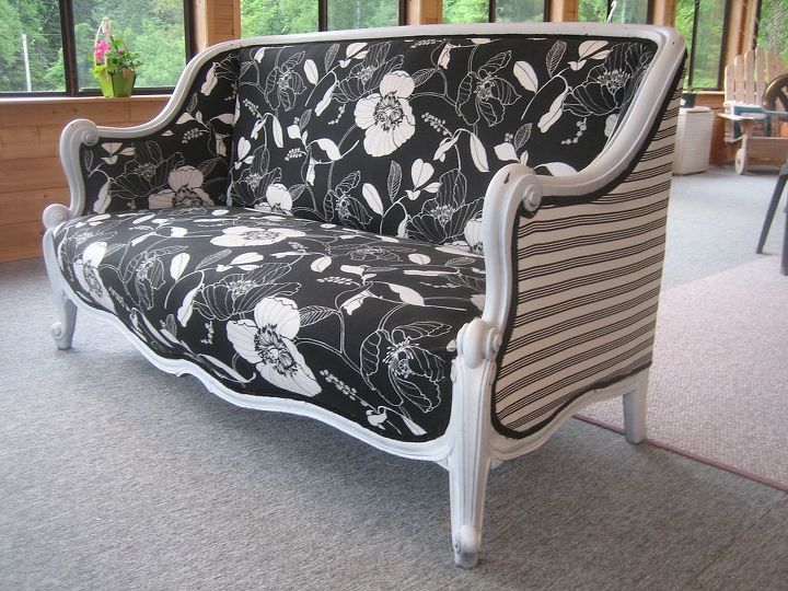 a beautiful antique sofa reupholstered what an updated look, painted furniture, reupholster