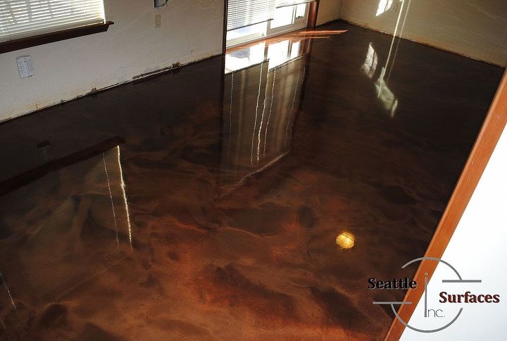 designer epoxy basement floor after failed diy, basement ideas, flooring, painting, Metallic epoxy basement floor