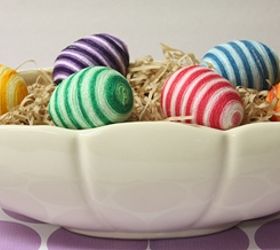 striped easter eggs, crafts, easter decorations, seasonal holiday decor, These look pretty displayed in a vintage McCoy planter