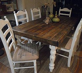 pallet wood farmhouse dining table, painted furniture, complete I was thinking of ditching the chairs and making benches but then I thought I should just give it a shot to paint them and now Im so glad I did
