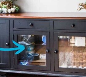 She came up with a brilliant way to hide the mess behind her glass cabinet doors