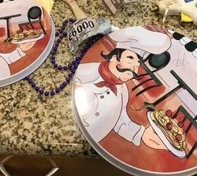 She turns a stovetop cover and a string of beads into a gorgeous countertop accent