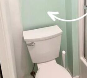 She hangs strips of cardboard over her toilet for this beautiful storage upgrade