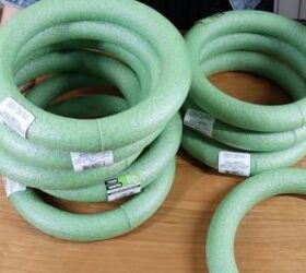 She stacks up 10 floral foam rings and glues them together for this gorgeous idea