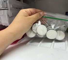 She puts a bag of tea lights in the freezer for a clever trick