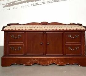 She ripped the cushion off the top of this rough and dirty chest for this attractive makeover
