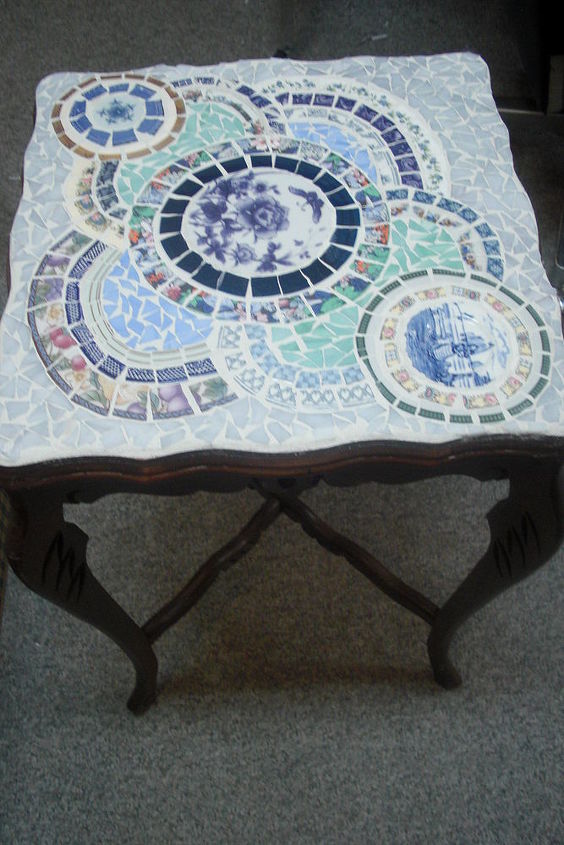 more of my mosaics, painted furniture, tiling, This table was picked up at an auction for 6 I transformed it