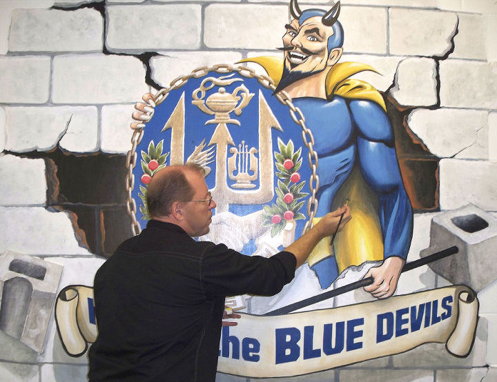 comic style mural, bedroom ideas, home decor, painting, Blue Devil Mascot wall mural