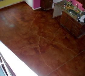 before and after application of non toxic acid stains for concrete flooring in an, Post application of the non toxic stains awaiting protective sealer