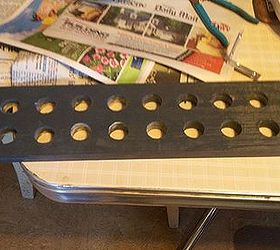 test tube spice rack, cleaning tips, storage ideas, This is the board I used with drilled out holes for the test tubes I had to re drill the holes because the paint swell the holes I used a dremel and fit the tube in each hole