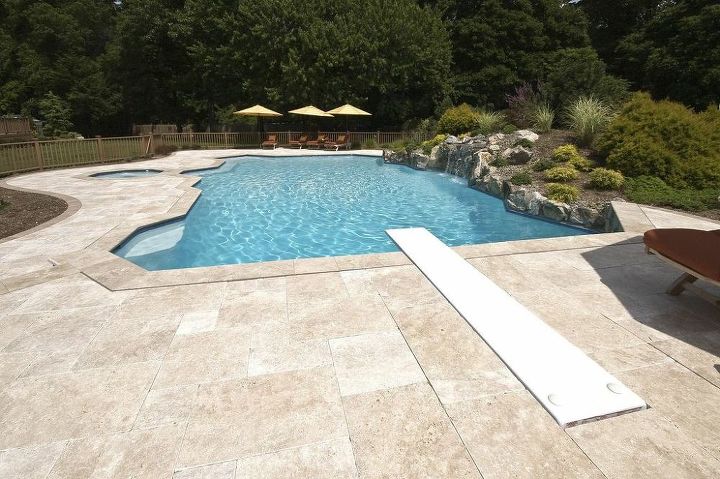 are you thinking about travertine for your new patio, concrete masonry, decks, outdoor living, patio, pool designs, spas, woodworking projects, Pool Surrounds