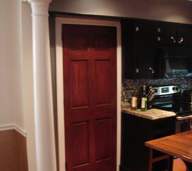 market street kitchen and dining room remodel restoration, dining room ideas, home improvement, kitchen design, After New solid 6 panel pine doors w cherry stain and lacquer Hung on exact replica black cast iron hinges locks not yet installed also cast iron with white porcelain knobs