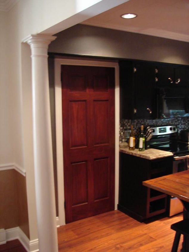market street kitchen and dining room remodel restoration, dining room ideas, home improvement, kitchen design, After New solid 6 panel pine doors w cherry stain and lacquer Hung on exact replica black cast iron hinges locks not yet installed also cast iron with white porcelain knobs