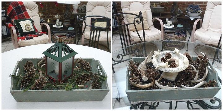 before after the holidays in the sunroom, home decor, outdoor living, B A holiday decor the center table