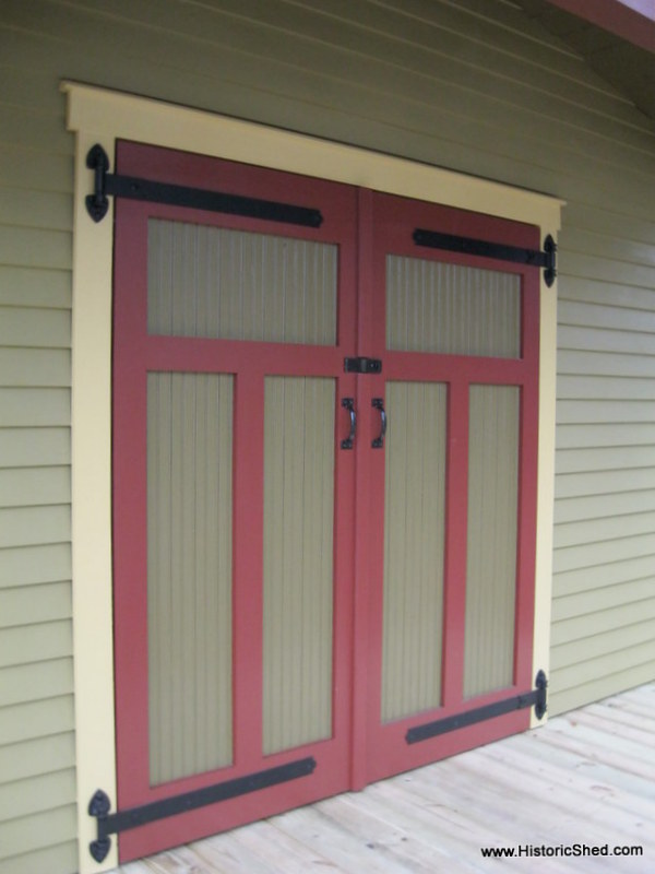 custom shed to complement a craftsman bungalow, garages, outdoor living, Cypress bead board shed doors