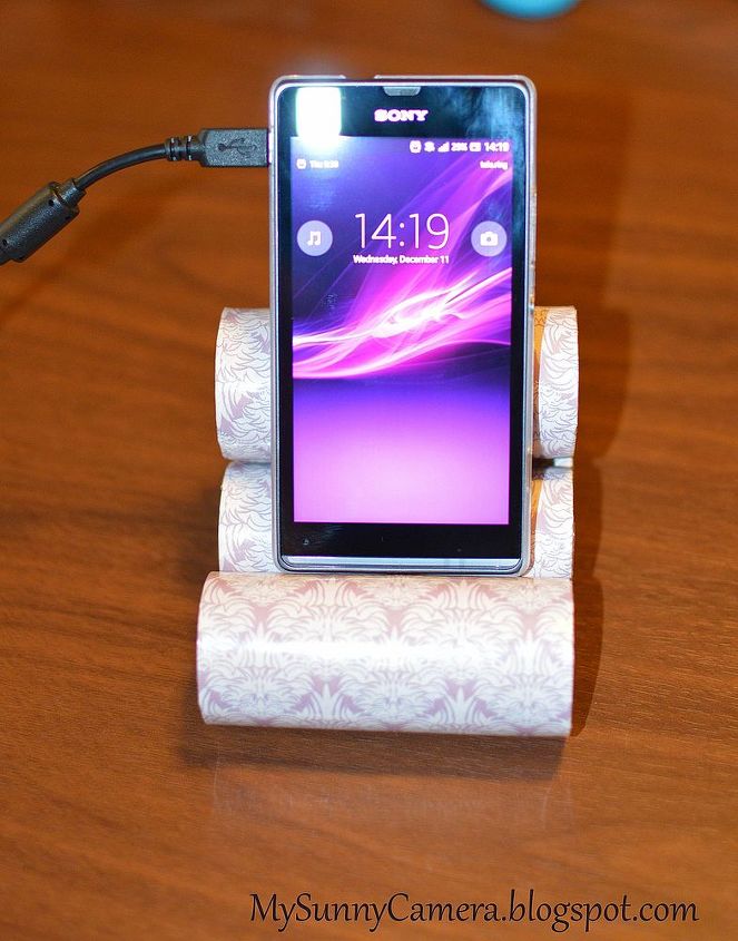 diy charging station for your mobile phone, crafts, I made this super easy mobile charging station and want to share it with you All you need is a few toilet paper rolls wrapping paper and a stapler