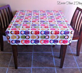 fitted tablecloth for a play table, cleaning tips, painted furniture, the finished tablecloth before I added the trim
