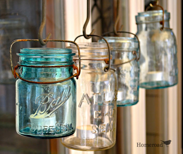 mason jar chandelier, crafts, lighting, mason jars, outdoor living, repurposing upcycling, Beautiful antique Mason jars hang from hooks