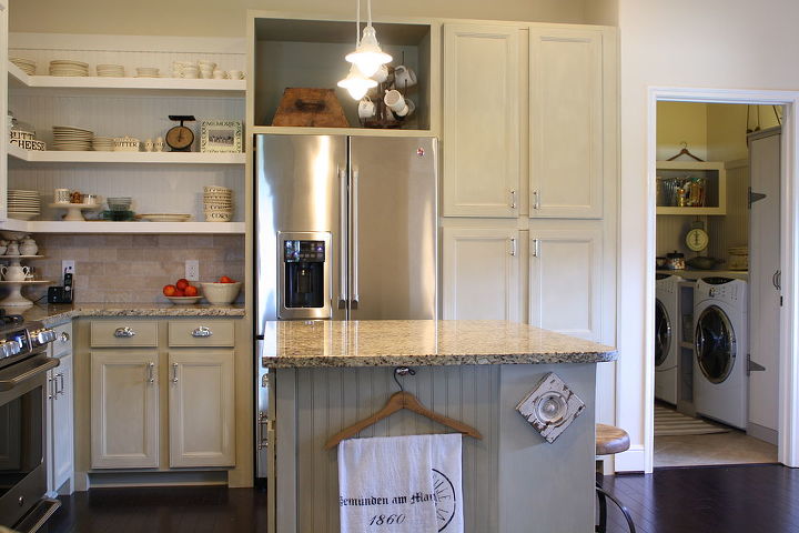 chalk painted kitchen cabinets amp cottage kitchen redo, electrical, home decor, kitchen cabinets, kitchen design, We built a surround for the fridge that tied in to the existing pantry cabinet