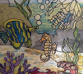 thrift store picture recycled into faux stain glass painted art, crafts, repurposing upcycling, 3 00 thrift store find turned into Faux stain glass art Under the Sea