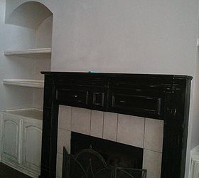 chalk painted fireplace mantel, Before