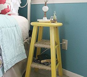 side table repurposed from barstool, bedroom ideas, home decor, painted furniture, repurposing upcycling, To start I primed the stool with a spray primer I then gave it a couple coats of a yellow spray paint