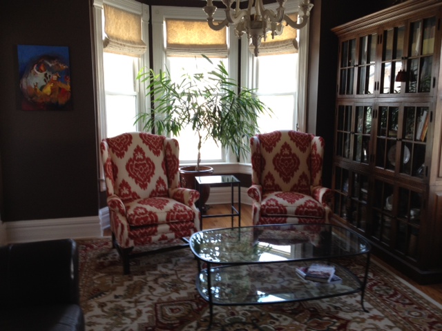 vintage wing back chairs, painted furniture, AFTER Client photo