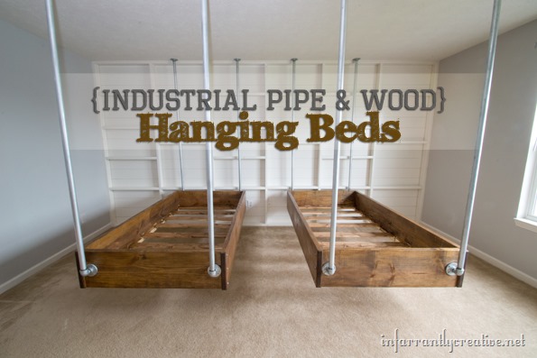 industrial wood and pipe hanging beds, bedroom ideas, diy, painted furniture, woodworking projects