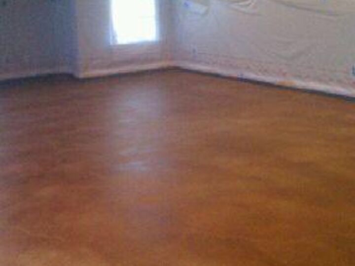 q our team just completed laying stain for a basement in milton its a green project, flooring, garages, painting, The color used in this project was Cola Primarily brown with some red highlights